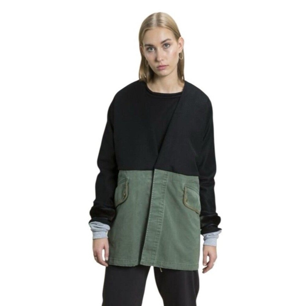 Harvey Faircloth Wool Blend Surplus Coat Fur Trim Medium Button Up Black & Green